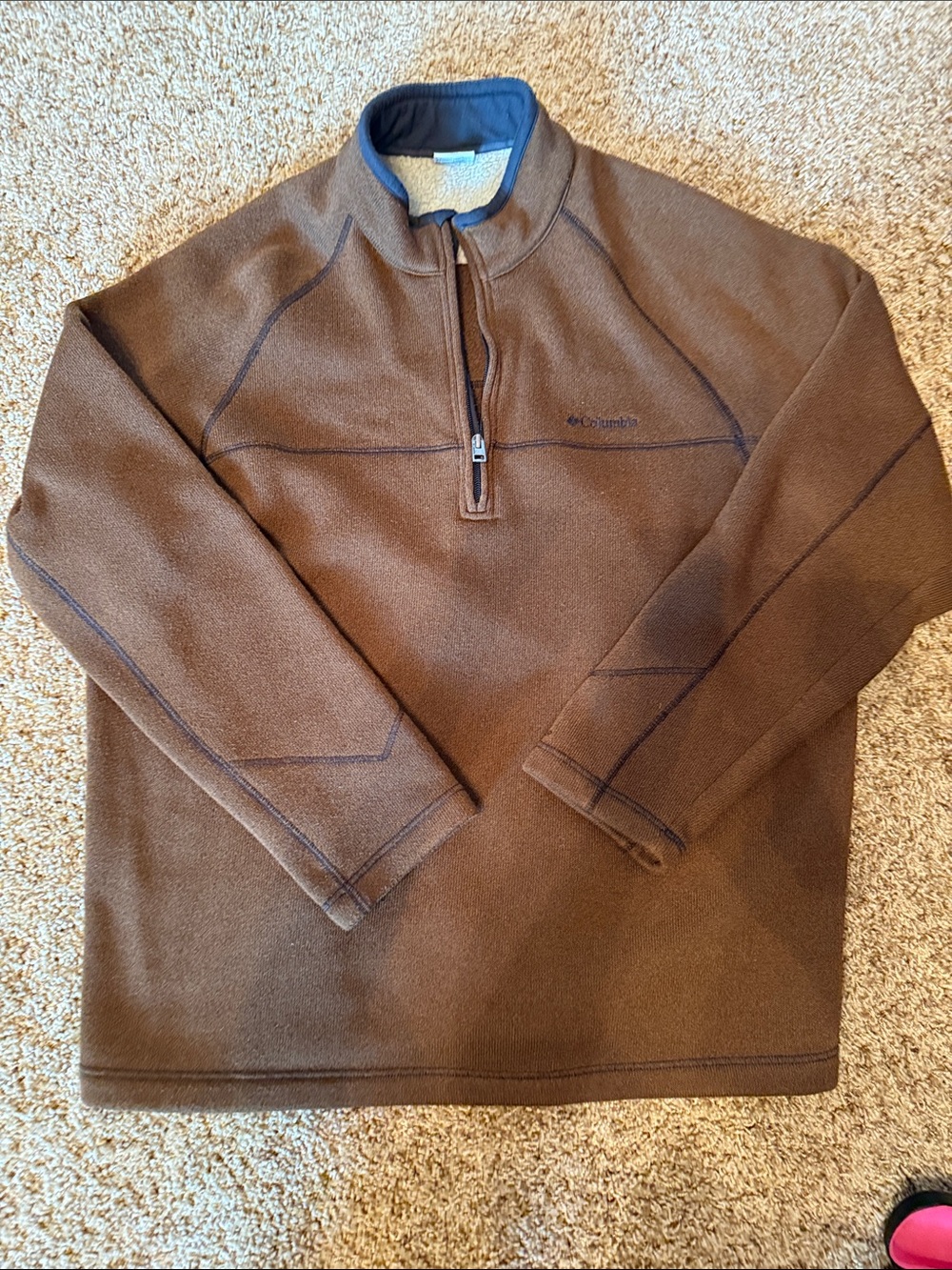 Columbia Brown Half-Zip Fleece Pullover with Navy Trim